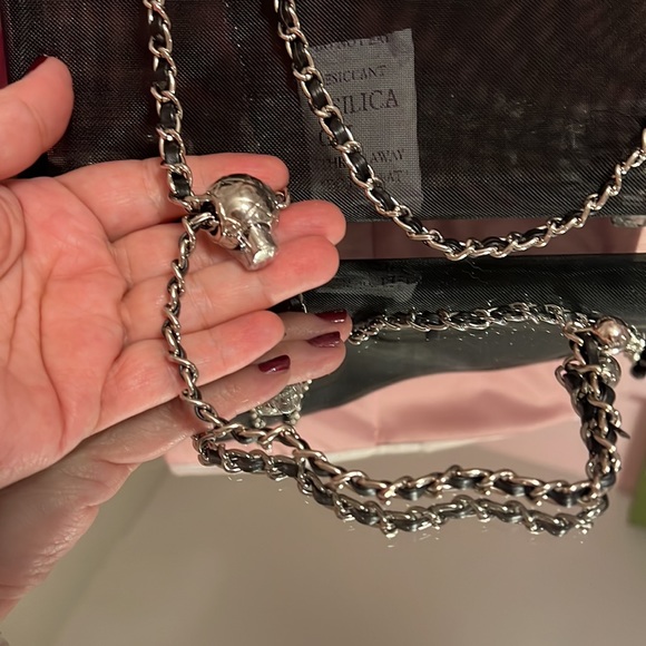 🖤🩶🖤Dior Mesh Pouch with Silver/Black Adjustable Chain Attached 11x8 - Picture 7 of 14